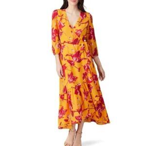 Color Me Courtney Eleanor Wrap Dress Pink & Mustard Size M